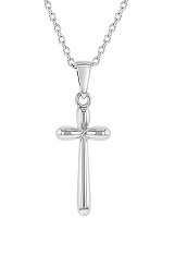 silver shiny round edge baby cross necklace